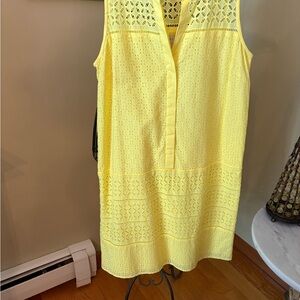 LOFT Yellow Sleeveless Eyelet Dress